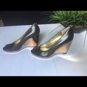 Nine West Chocolate Brown Mirrored Wedges Sz 8